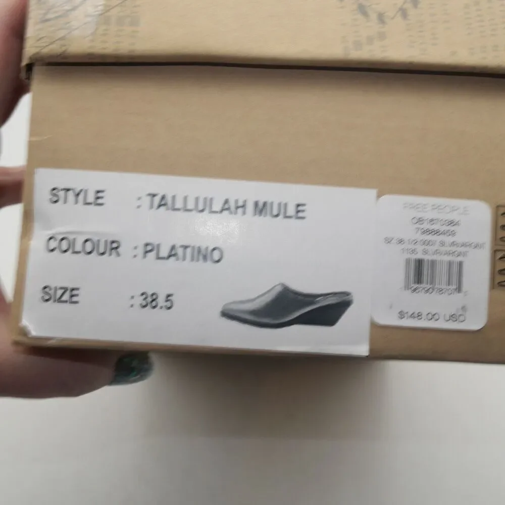 NEW Free People Women's 8.5 Tallulah Mules Shoes Western Wedge Platino Silver
